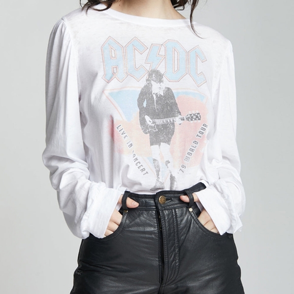 Recycled Karma poof Sleeve cropped AC/DC rock long sleeve shirt size xs. - Picture 7 of 8